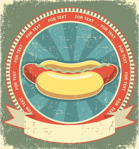Hot Dogs.Vintage etichetta di fast food su sfondo vecchio di carta — Vettoriale Stock