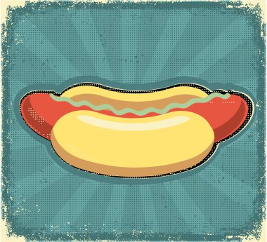 Hot dogs poster.Retro image on old paper texture clipart