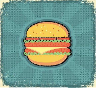 Hamburger poster.Retro image on old paper texture clipart