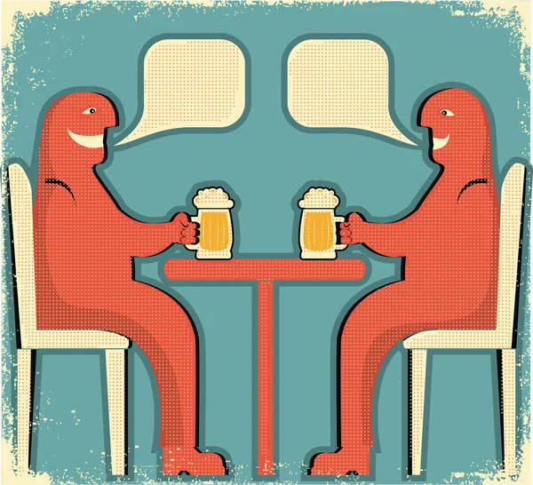 Twee mannen drinkglazen voor beer.vintage poster — Stockvector