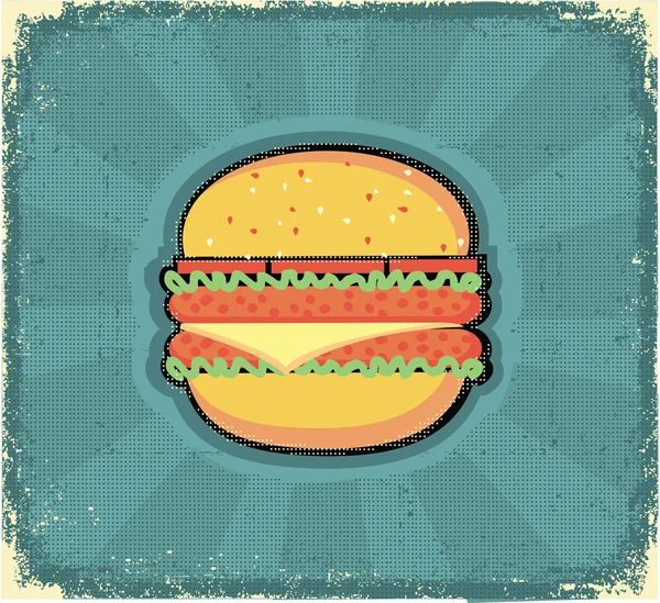 Cartaz de hamburger. Imagem retrô na textura de papel velho —  Vetores de Stock