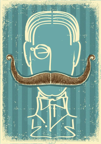 Mann und Schnurrbart. Retro-Bild auf altem Papier — Stockvektor