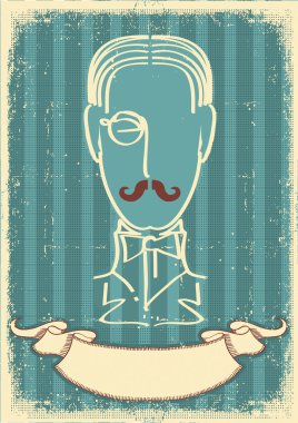Man face and mustache.Retro image on old paper clipart