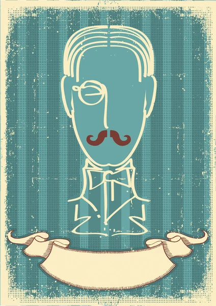 Homme visage et moustache.Image rétro sur vieux papier — Image vectorielle