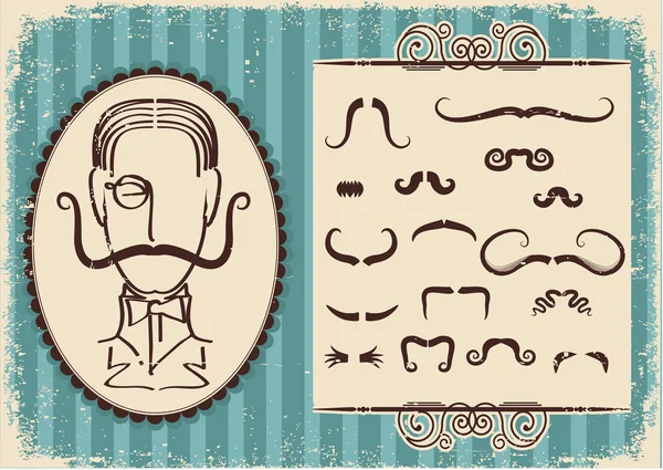 Portrait d'homme et moustaches.Fond rétro sur vieux papier — Image vectorielle