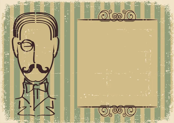 Homme visage et moustache.Fond rétro sur vieux papier — Image vectorielle