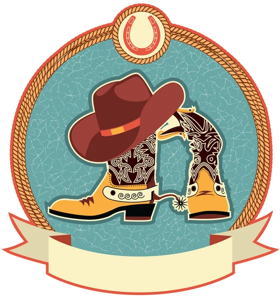 Cowboy boots and hat label — Stock Vector