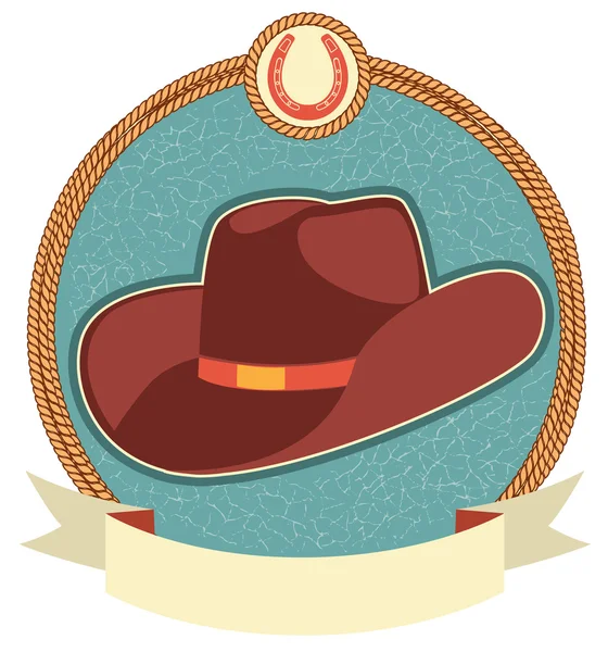 Cowboy cappello etichetta con pergamena per testo — Vettoriale Stock