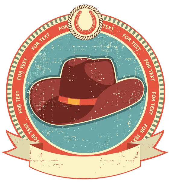 Cowboy hat label on old paper texture.Vintage style — Stock Vector
