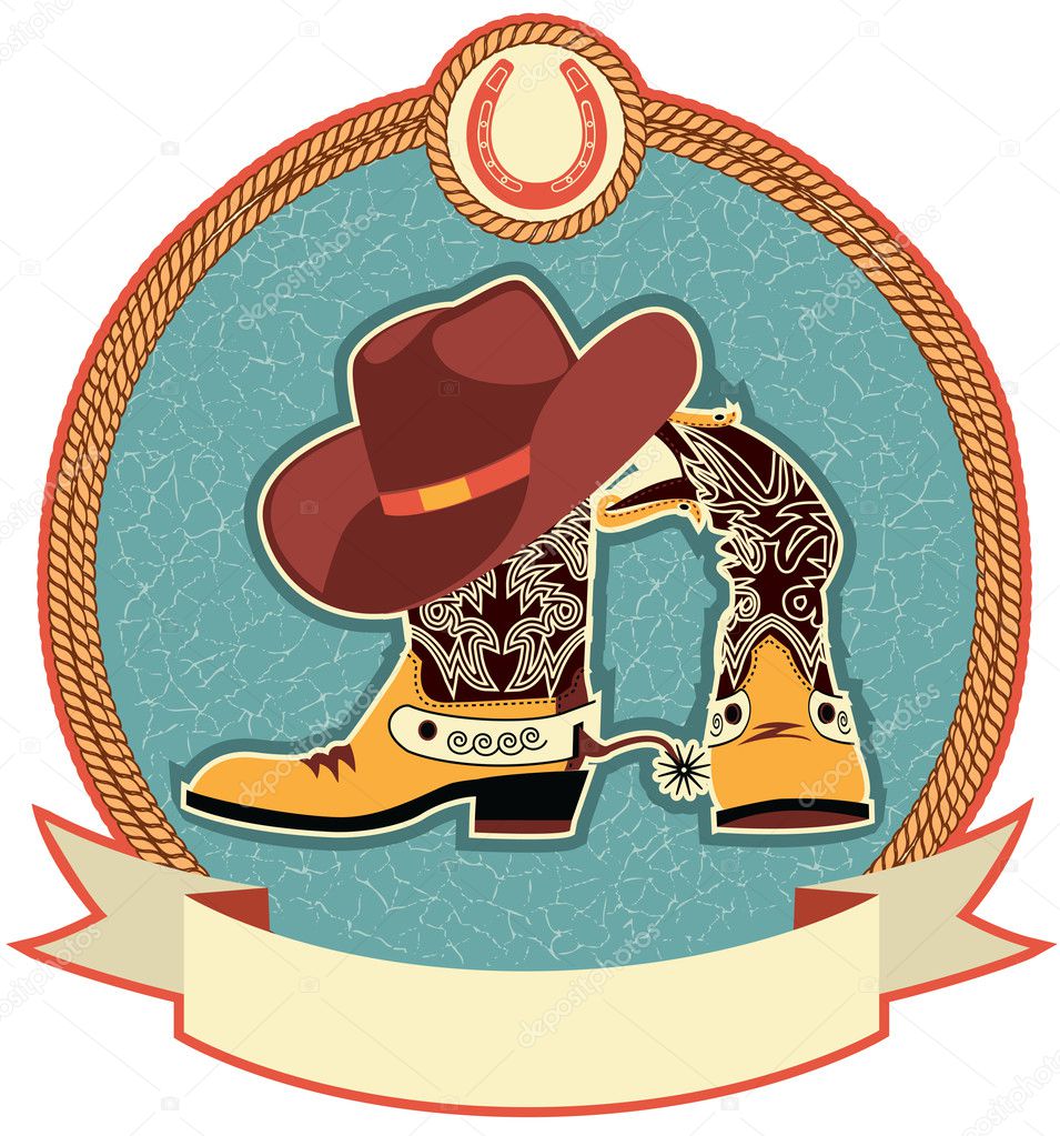 Cowboy boots and hat label