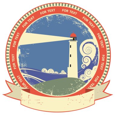 Lighthouse symbol.Vintage label on old paper texture