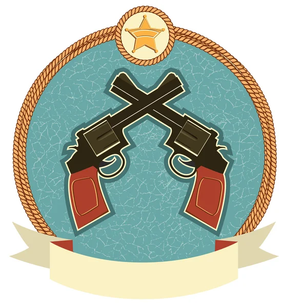 Nyugati revolverek és a seriff csillag. Vektor címke szemléltetése — Stock Vector