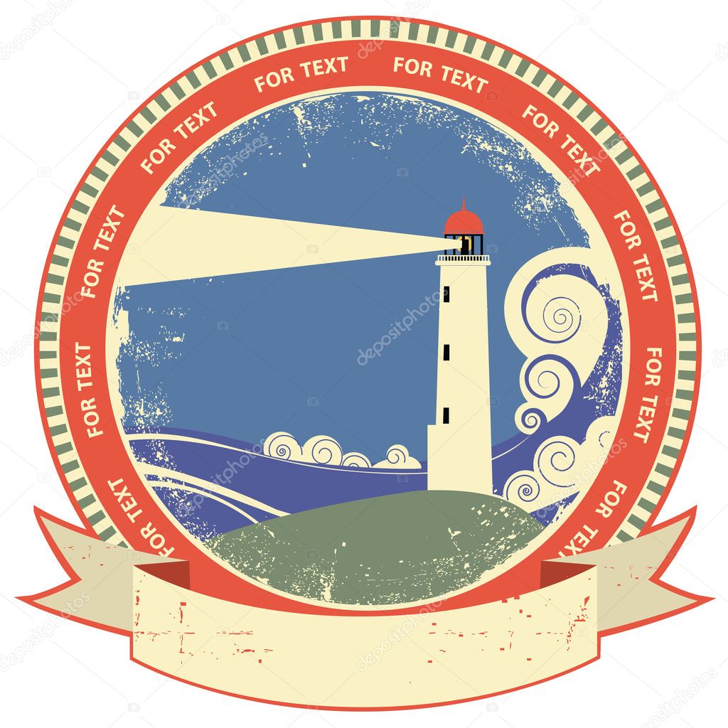 Lighthouse symbol.Vintage label on old paper texture