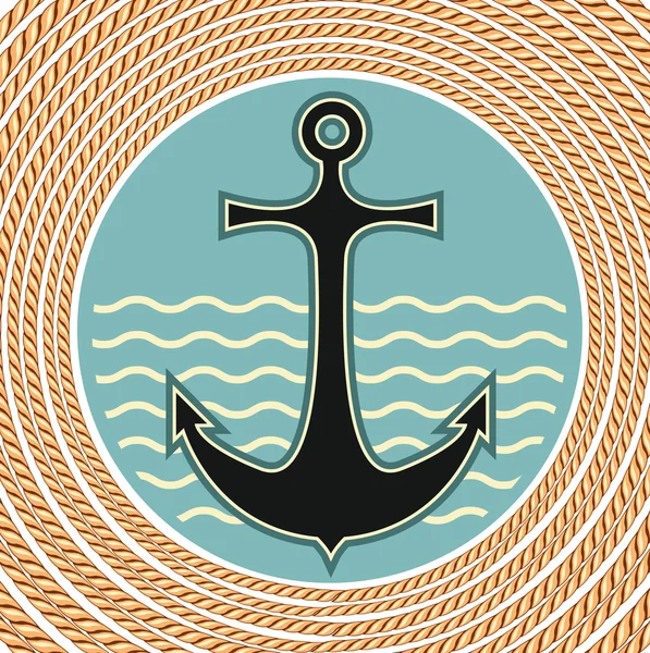 Nautical anchor symbol with rope frame decoration on white backg — Wektor stockowy