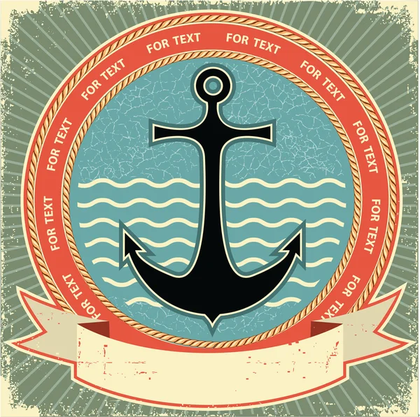 Nautical anchor.Vintage label on old paper texture — Stock Vector
