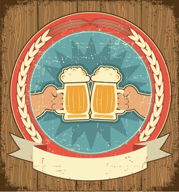 Beer label set on old paper texture.Vintage background with man