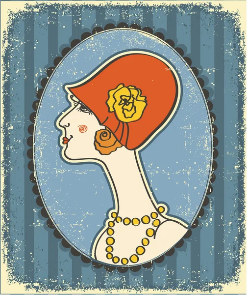 Vintage kvinna ansikte i mode hat.retro bild — Stock vektor