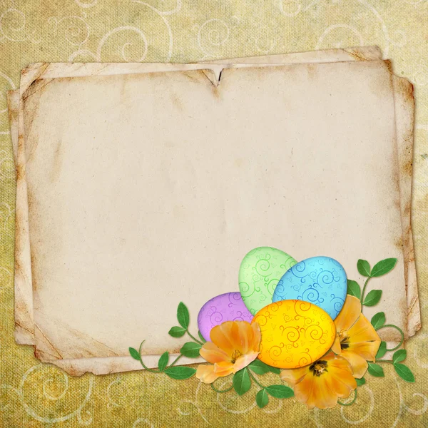 Tarjeta de felicitación de Pascua con huevo decorativo — Foto de Stock