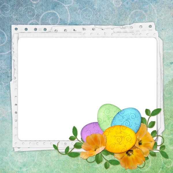 Wielkanocna kartka okolicznościowa z ozdobnym jajkiem — Zdjęcie stockowe