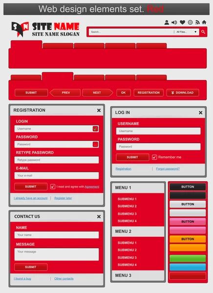Web design elements set red. — Stock Vector