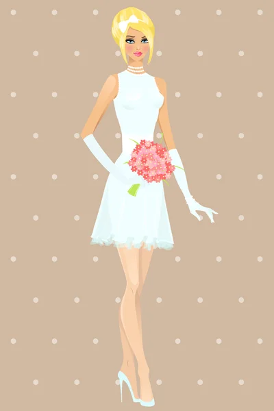 Hermosa chica en vestido de novia — Vector de stock