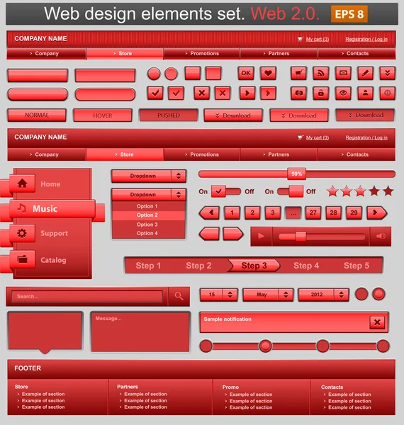 Röd web design element set — Stock vektor