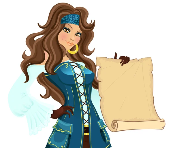 Пиратская девушка со свитком — стоковый вектор