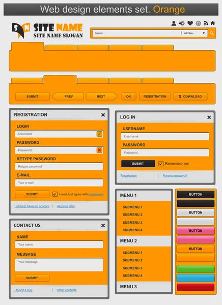 Web design elements set orange. — Stock Vector