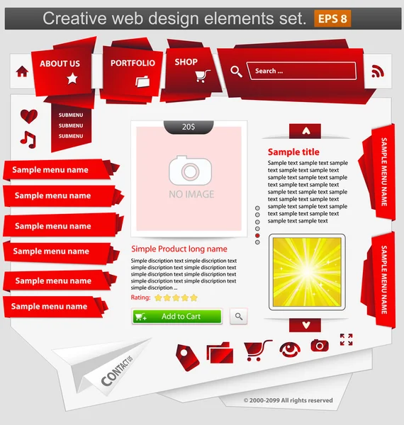 Eléments de conception web créatifs en rouge — Image vectorielle
