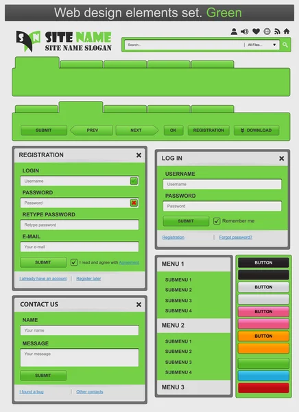 Elementos de web design conjunto verde . — Vetor de Stock