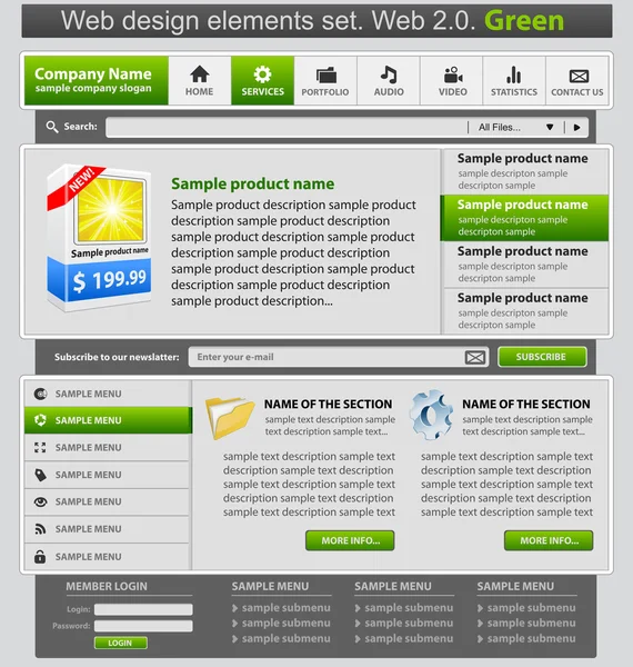 Elementos de web design conjunto verde . — Vetor de Stock