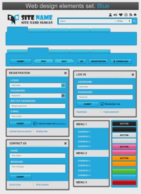 Web design elements set blue. clipart