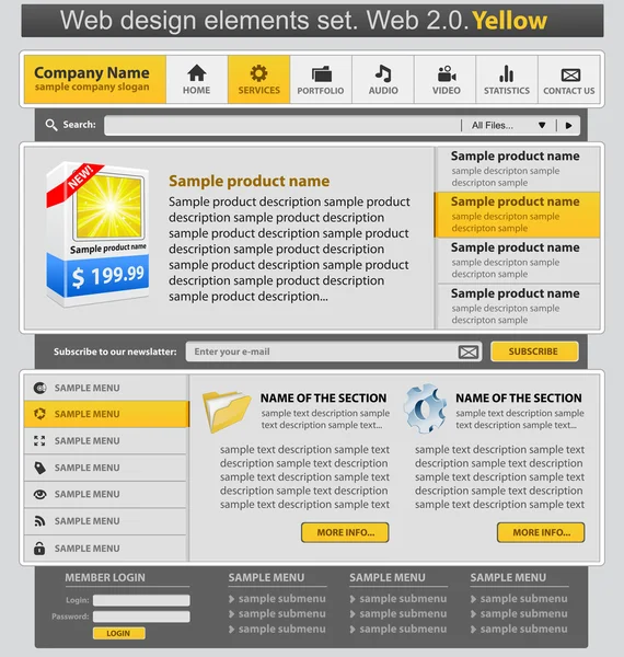 Web design elements set yellow. — Stock Vector