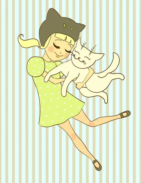 女孩抱着猫 — 图库矢量图片