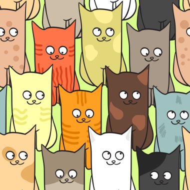 Seamless pattern with funny cats color clipart