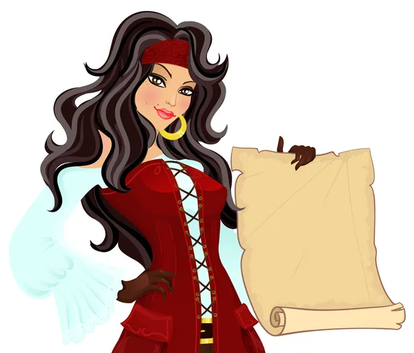 Menina pirata com pergaminho — Vetor de Stock