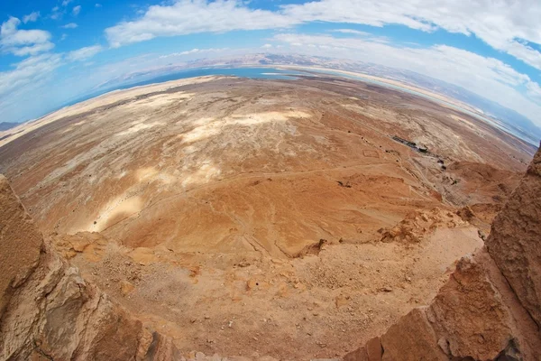 Fisheye άποψη της ερήμου κοντά στη νεκρά θάλασσα από το masada — Φωτογραφία Αρχείου