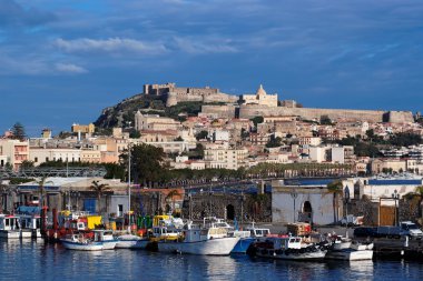 View from sea of Milazzo town in Sicily, Italy clipart