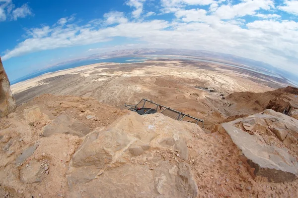 Vista de Fisheye da paisagem do deserto perto do Mar Morto — Fotografia de Stock