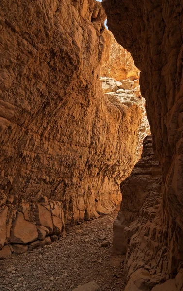 stock image Narrow slot between two rocks in desert canyon