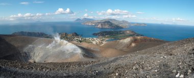 Grand crater of Vulcano and Aeolian islands near Sicily clipart