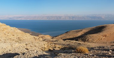 Desert landscape near the Dead Sea at sunset clipart