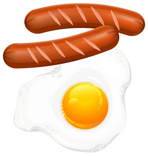 Жареные яйца и колбаса на белом — стоковый вектор