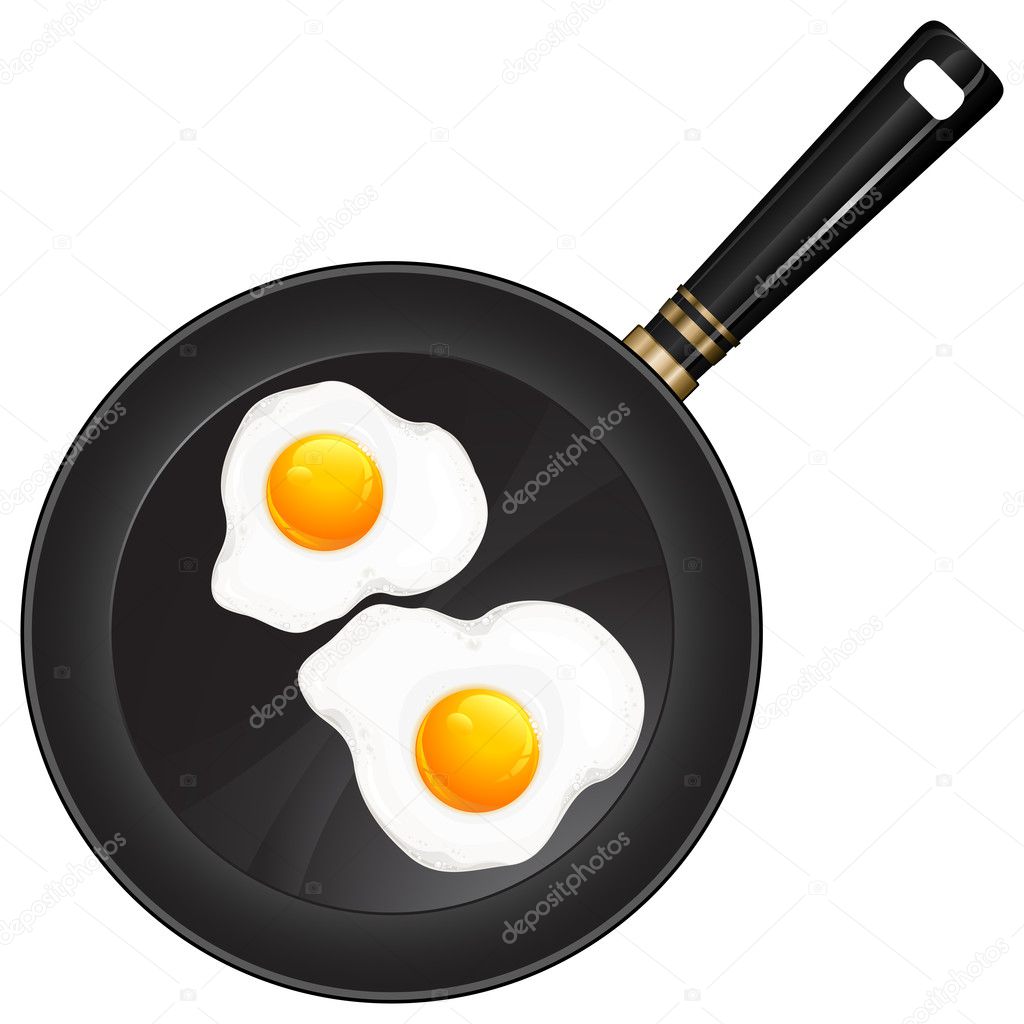 Fried eggs on pan