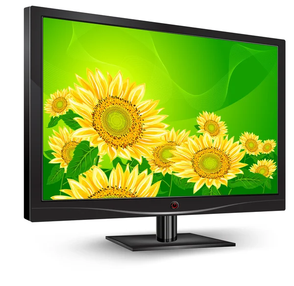 Monitor with sunflowers — Stock Vector