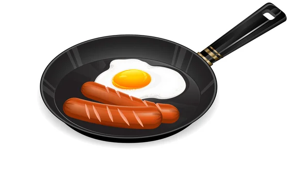 Жареные яйца и колбаса на сковороде — стоковый вектор