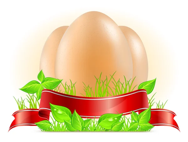 Eier mit Schleife auf Gras — Stockvektor