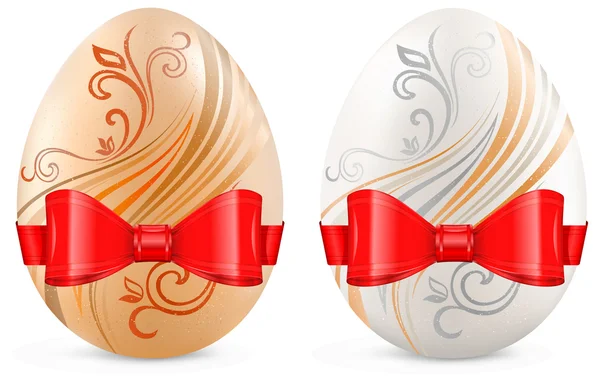 Zdobená vejce s mašlí na bílém pozadí — Stockový vektor