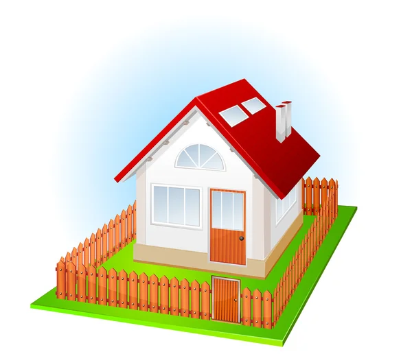 Litet hus med staket — Stock vektor