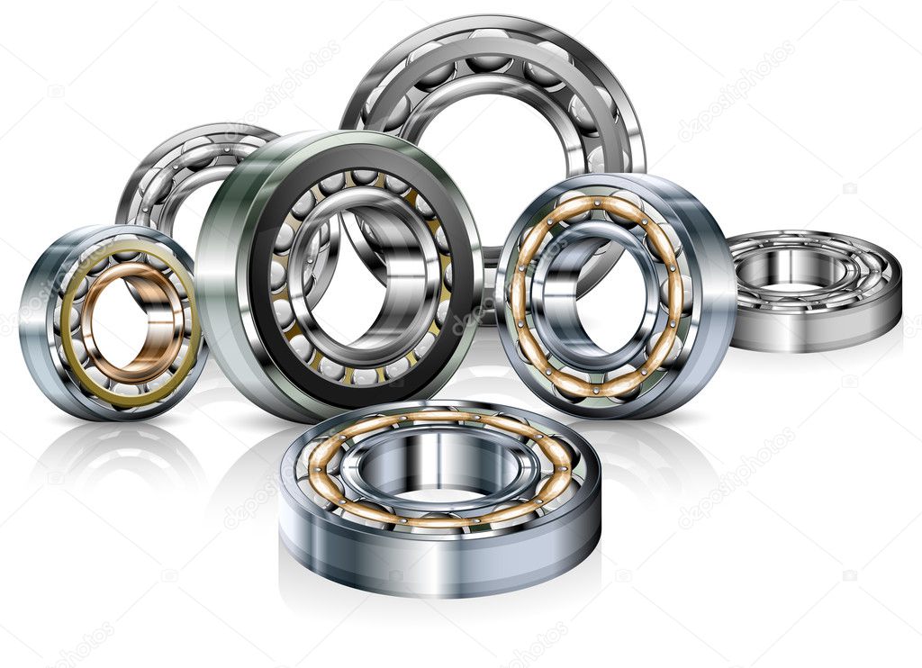 Metal bearings on white